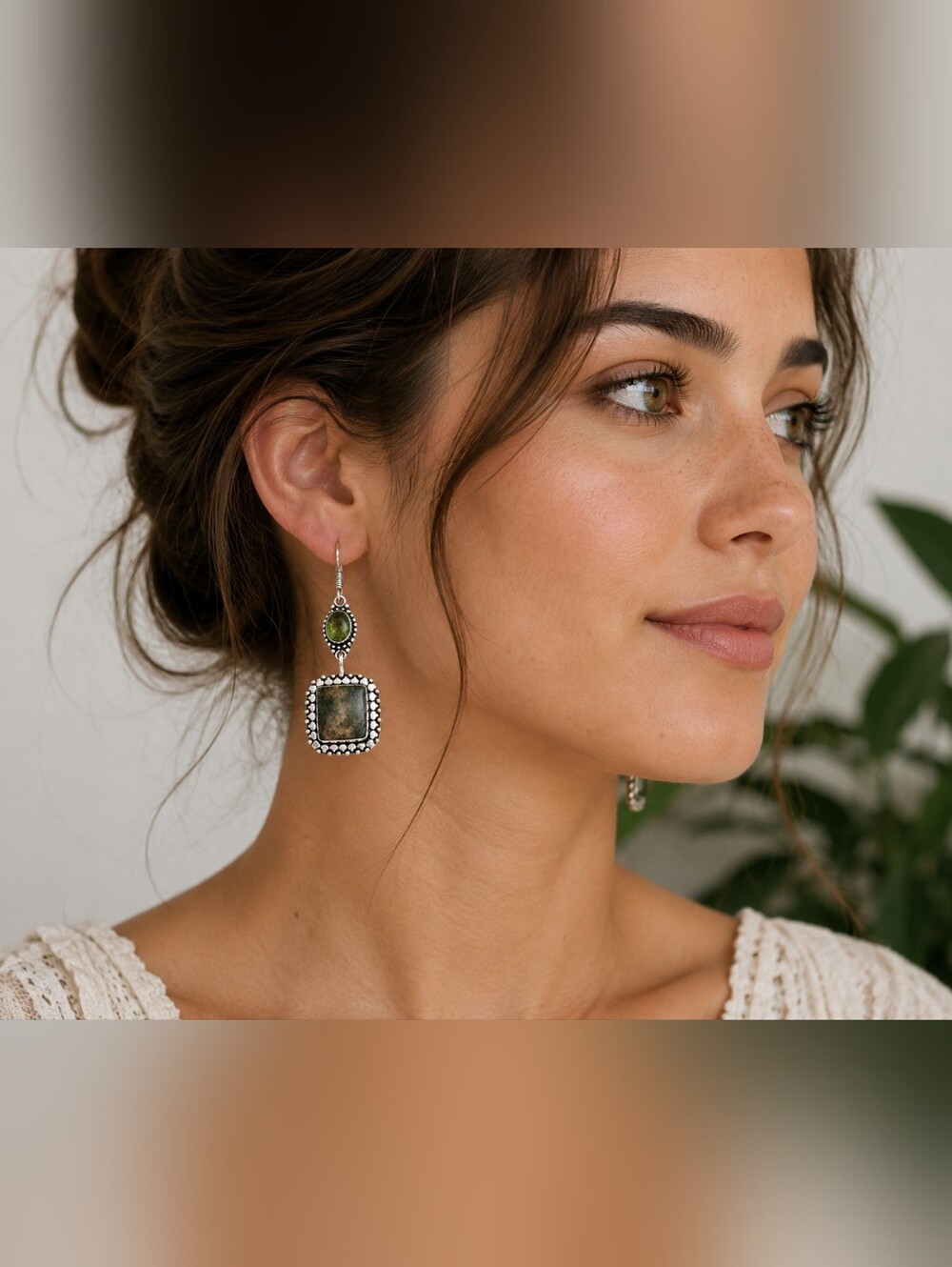 Green peridot-toned & Aventurine Gemstone Drop Earrings